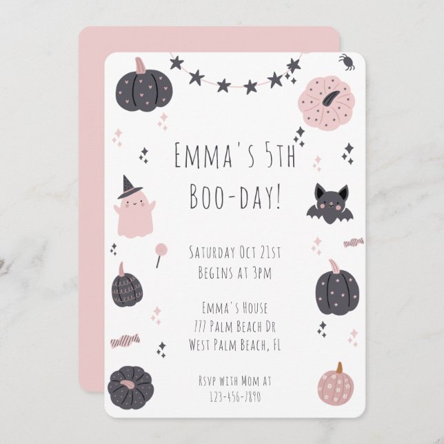 Boho Modern Rosa Halloween Birthday-inbjudan Inbjudningar (Fram/baksida)