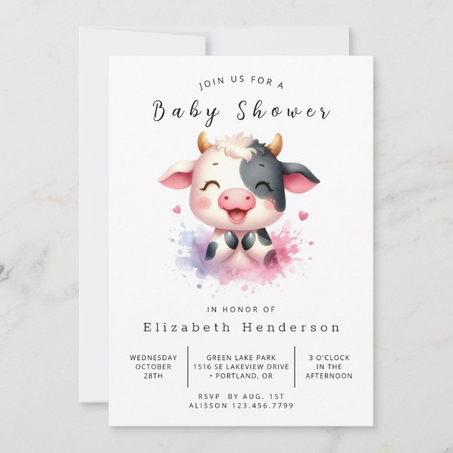 Boho Modern Rustic Cow Baby Shower Inbjudningar (Framsida)