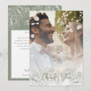 Boho Modern Sage Grönt Blommigt Elegant Photo Tack Kort