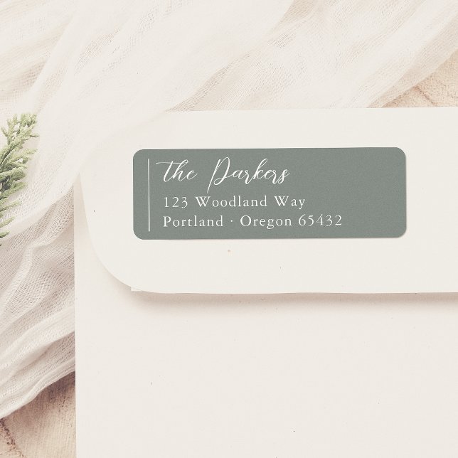 Boho Modern Script Namn Sage Grönt Returadress Etikett (Skapare uppladdad)