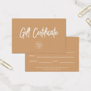 Boho Modern Small Business Gift Certificate Visitkort