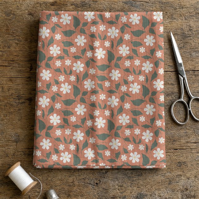 Boho Modern Tusenskönemönster Terrakotta Salvia Tyg (Boho Modern Sweet Daisy terracotta and green fabric by Erica MacDonald.)