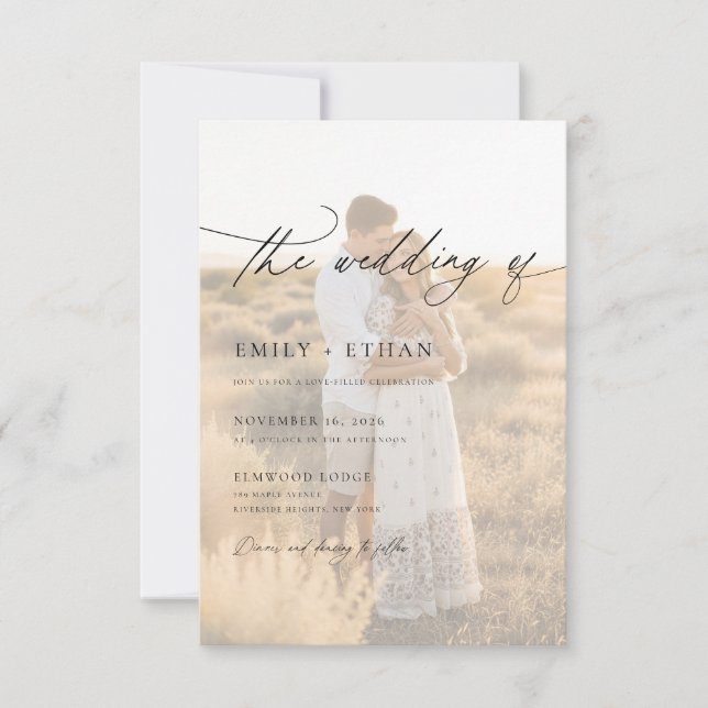 Boho Modern Vellum Overlay Photo QR Code Wedding  Inbjudningar (Framsida)