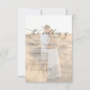 Boho Modern Vellum Overlaysfoto QR-kod Bröllop Inbjudningar
