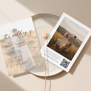Boho Modern Vellum Overlaysfoto QR-kod Bröllop Inbjudningar