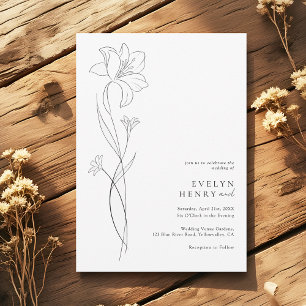 Boho Modern Vildblomma Teckning Linje Konst Bröllo Inbjudningar