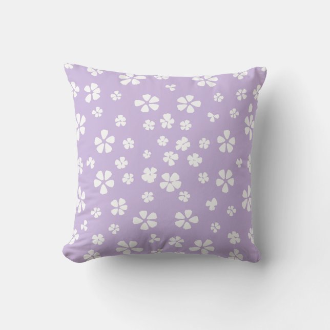 Boho modern white wildblomlight lila lavender kudde (Framsida)