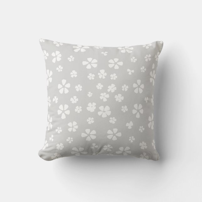 Boho modern white wildblomma dusty grått kudde (Framsida)