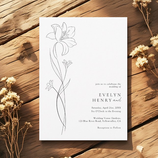 Boho Modern Wildflower Drawing Line Art Wedding Inbjudningar (Skapare uppladdad)