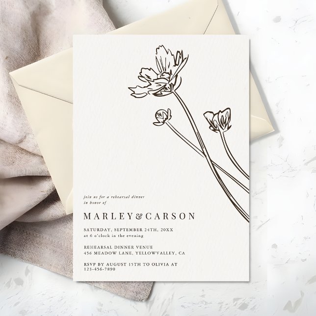 Boho Modern Wildflower Wedding Rehearsal Dinner Inbjudningar (Skapare uppladdad)