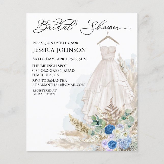 Boho Möhippa Bröllop Dress Watercolor Blue (Framsida)