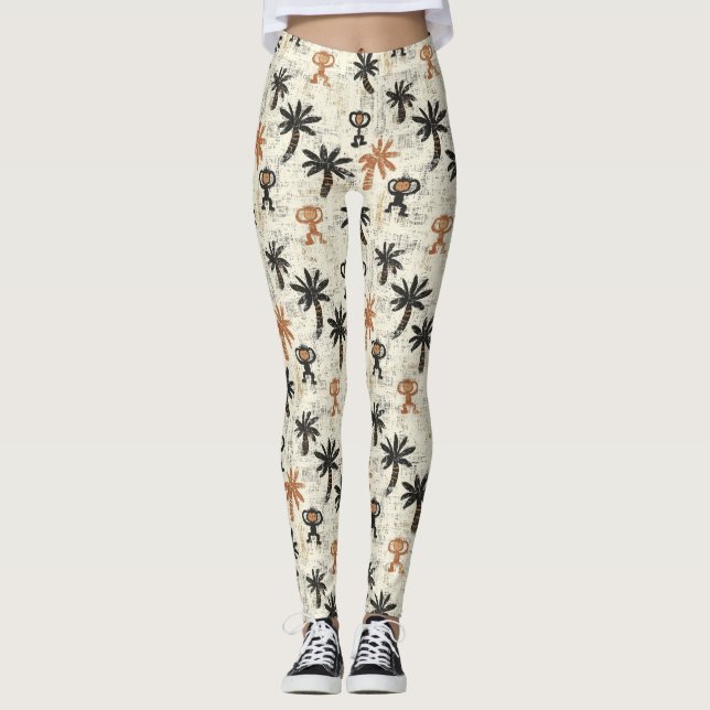 Boho Monkey Jungle Safari Mönster Leggings (Framsida)