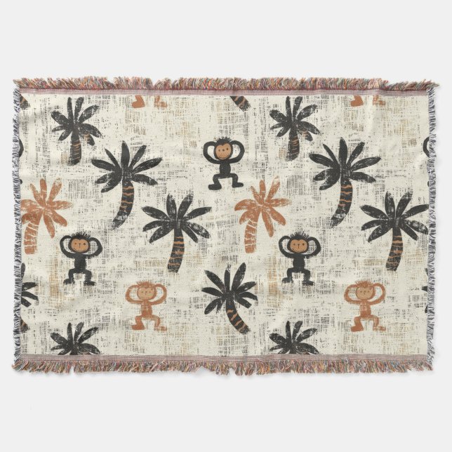 Boho Monkey Jungle Safari Pattern Filt (Framsidan)