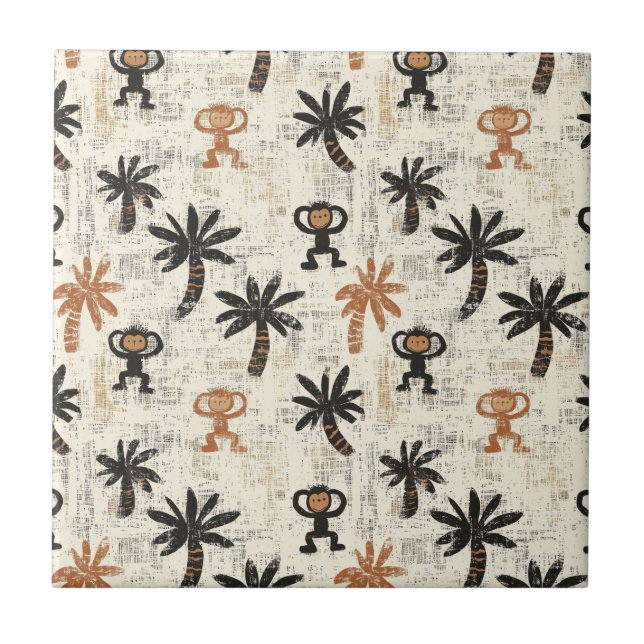 Boho Monkey Jungle Safari Pattern Kakelplatta (Framsidan)