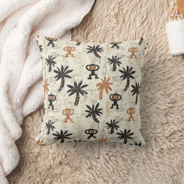 Boho Monkey Jungle Safari Pattern Kudde (Filt)