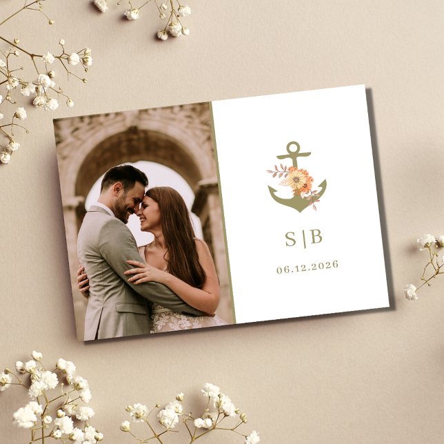 Boho Monogram Bröllop Photo Tack (Boho Nautical Photo Wedding Thank You Cards)