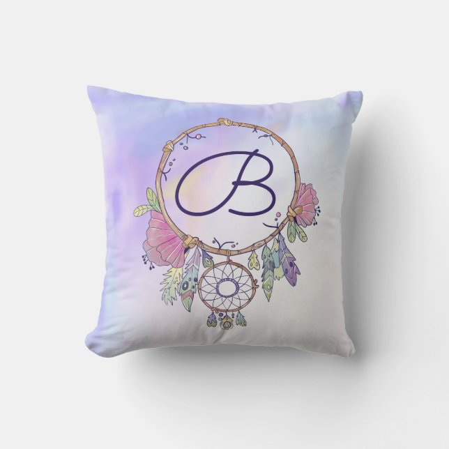 Boho Monogram Vattenfärg Drömfångare Kastkudde Kudde (Framsida)