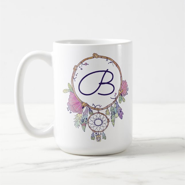 Boho Monogram Watercolor Dreamcatcher Coffee Mugg (Vänster)