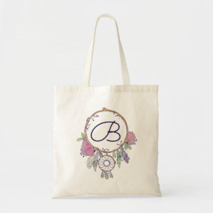 Boho Monogram Watercolor Dreamcatcher Tote Bag Tygkasse