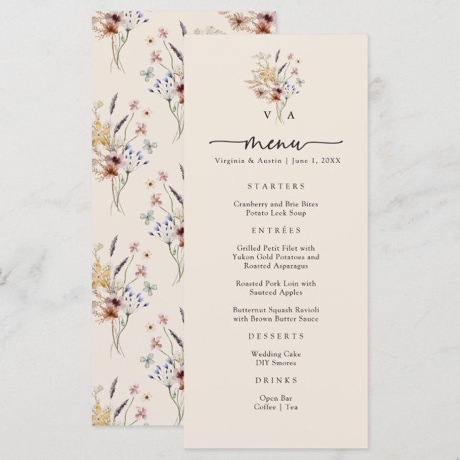 Boho-monogrammerade menyer (Fram/baksida)