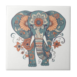 Boho Mönster Blommigt Elephant Kakelplatta