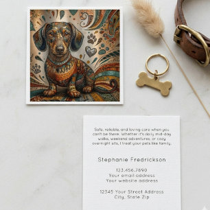 Boho-mönster Dachshund Hund-sittare Fyrkant Fyrkantigt Visitkort