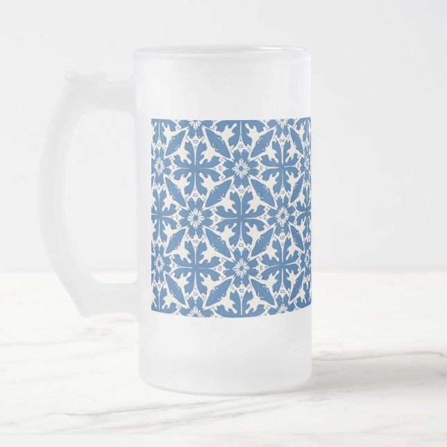 Boho-mönster i blått – Elegant & djärv Frostat Ölglas (Vänster)