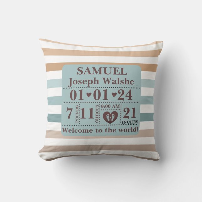 Boho Mönster Personlig Birth Stats Kudde (Framsida)