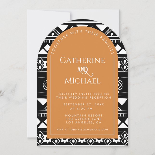 Boho Mönster Photo Arch Orange Wedding Reception Inbjudningar (Framsida)