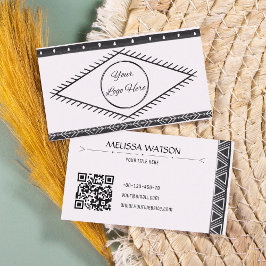 Boho mönster svartvit feminin med logotyp visitkort