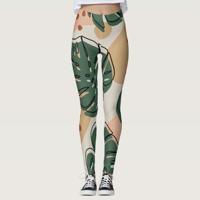 Boho monstera: abstrakt tropiska mönster leggings (Framsida)