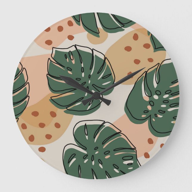 Boho monstera: abstrakt tropiska mönster stor klocka (Framsida)