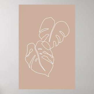 Boho monstera kontur teckning. Aestisk tropisk Poster