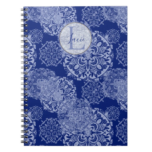Boho Moody Blues Mandalas Monogrammed bärbar dator Anteckningsbok (Framsidan)