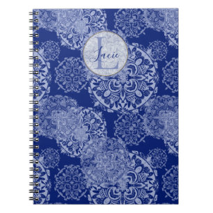 Boho Moody Blues Mandalas Monogrammerad anteckning Anteckningsbok