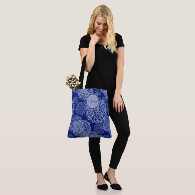 Boho Moody Blues Mandalas Tote Tygkasse (På modell)