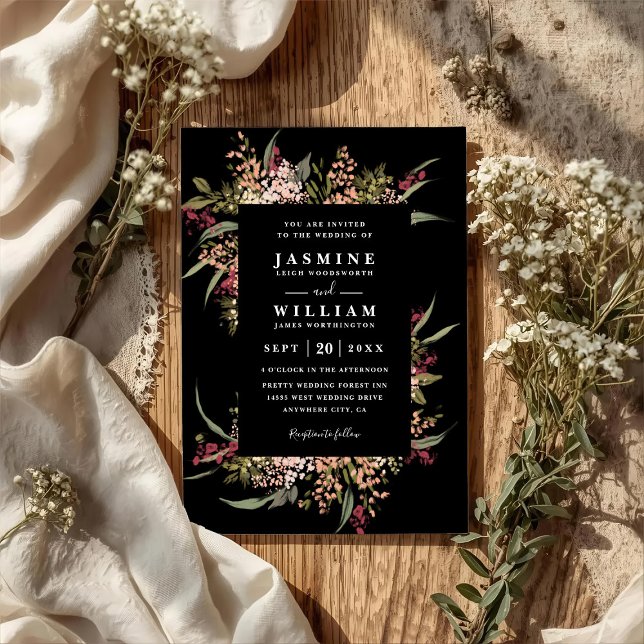 Boho Moody Romance Blommig QR-kod Bröllop Inbjudningar (Skapare uppladdad)