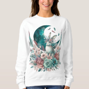 Boho Moon Flowers Teal och Mauve Kanin Tröja