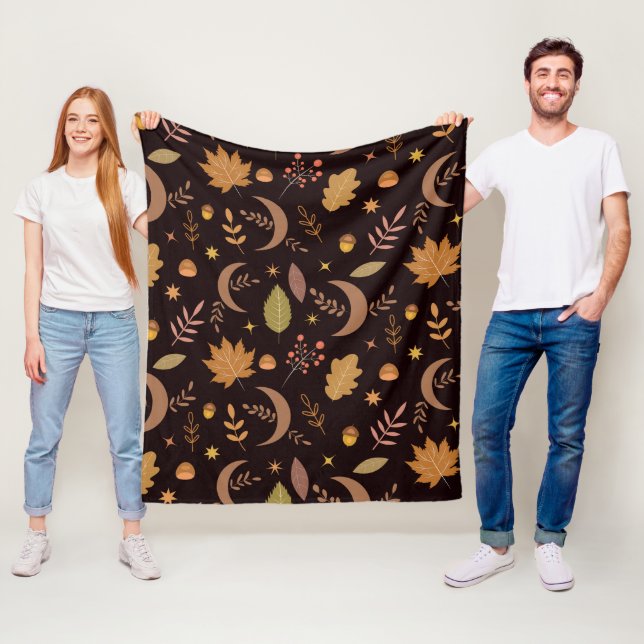 Boho Moon med höstlövsmönster    Fleecefilt (På plats)