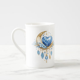 Boho Moon och Crystal Heart Kaffe Mugg – Whimsical Benporslin Mugg