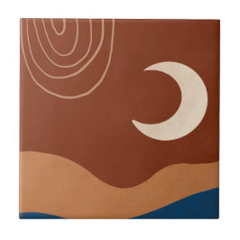 Boho Moon Regnbågslandskap Rost Tan Blå Brun Kakelplatta