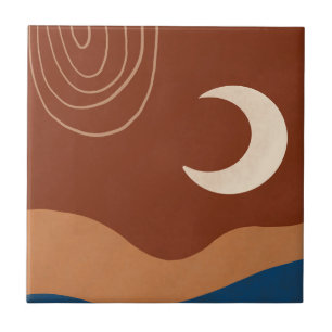 Boho Moon Regnbågslandskap Rost Tan Blå Brun Kakelplatta