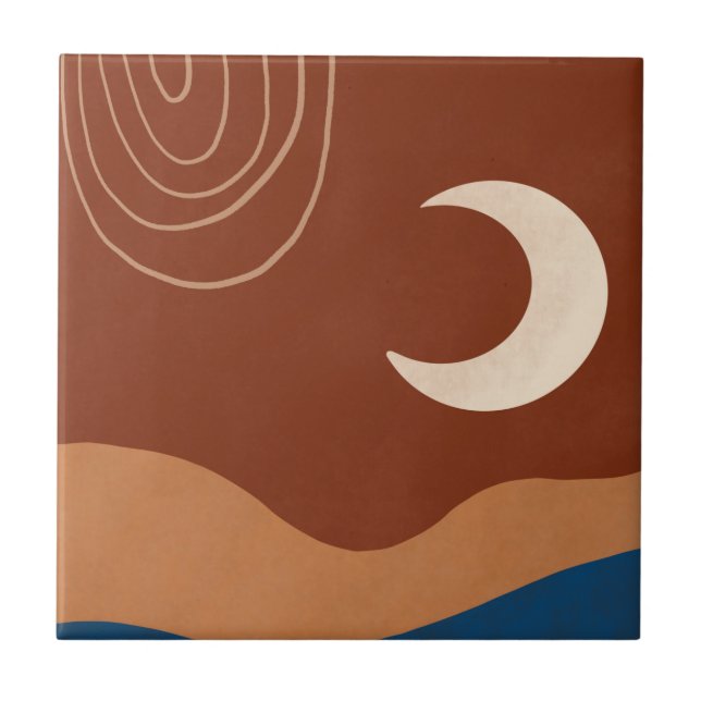 Boho Moon Regnbågslandskap Rost Tan Blå Brun Kakelplatta (Framsidan)