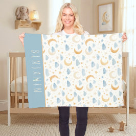 Boho Moon Stars Cloud Kids Monogram Fleecefilt