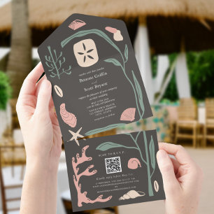 Boho Mörk Beach Seashell Bröllop QR OSA