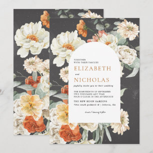 Boho Mörk Blommigt Greenery Botanical Bröllop Inbjudningar