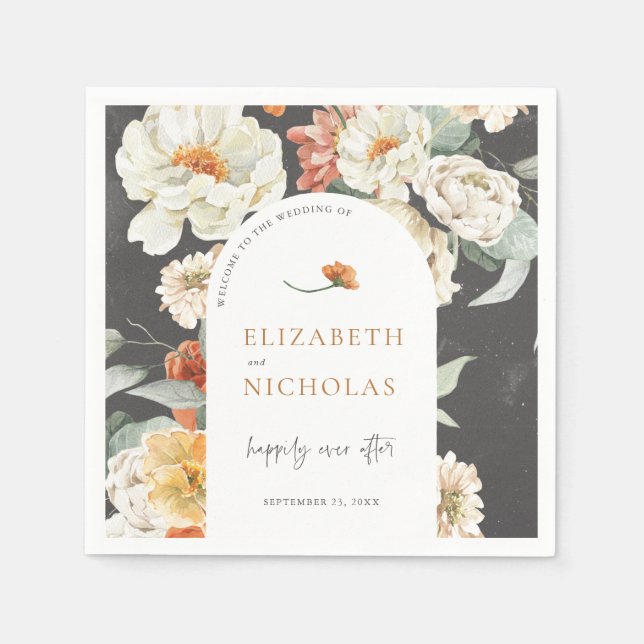 Boho Mörk Blommigt Greenery Botanical Bröllop Pappersservett (Framsidan)