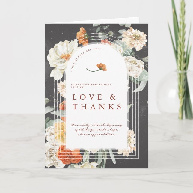 Boho Mörk Blommigt Greenery | Tack för babyskor (Framsida)