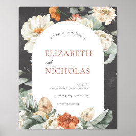 Boho Mörk Blommigt Greenery | Välkomsttecken för B Poster