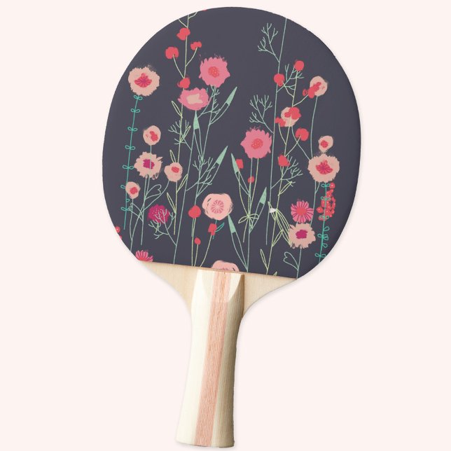 Boho Mörk Blommigt Modern Pingisracket (Boho floral pink and charcoal gray ping pong paddle)